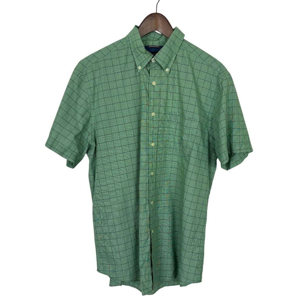 Nautica Green Plaid Short Sleeve Button Down Shirt Men’s Large 100% Cotton Stain